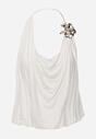 Biały Elegancki Top Halter Ozdobiony Łańcuszkiem i Kwiatową Broszką Idisara