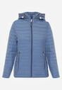 Niebieska Pikowana Kurtka Przejściowa z Kapturem z Lamówką i Ściągaczami Zidara