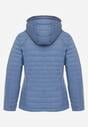 Niebieska Pikowana Kurtka Przejściowa z Kapturem z Lamówką i Ściągaczami Zidara