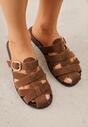 Brązowe Klapki z Paskami w Stylu Gladiatorek z Klamerką Lorianatea