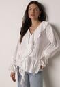 Biała Bawełniana Bluzka w Romantycznym Stylu z Falbankami i Wiązaniem Cezarina