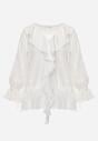 Biała Bawełniana Bluzka w Romantycznym Stylu z Falbankami i Wiązaniem Cezarina