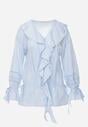 Niebieska Bawełniana Bluzka w Romantycznym Stylu z Falbankami i Wiązaniem Cezarina
