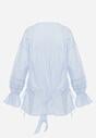 Niebieska Bawełniana Bluzka w Romantycznym Stylu z Falbankami i Wiązaniem Cezarina