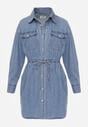 Niebieska Koszulowa Sukienka Jeansowa z Marszczeniem i Guzikami Dorinatta