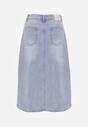 Niebieska Jeansowa Spódnica z Bawełną Wysokim Stanem i Rozcięciem z Przodu Cannate