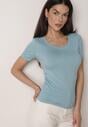Jasnoniebieski Prążkowany T-shirt Ozdobiony po Bokach Marszczeniem Nedisa