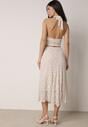 Beżowy Koronkowy Komplet Top Wiązany na Szyi i Spódnica Corinatea