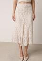 Beżowy Koronkowy Komplet Top Wiązany na Szyi i Spódnica Corinatea