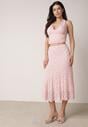 Różowy Koronkowy Komplet Top Wiązany na Szyi i Spódnica Corinatea