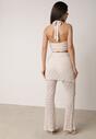 Beżowy Koronkowy Komplet Top z Odkrytymi Plecami i Spodnie z Imitacją Spódnicy Romine