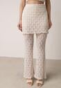 Beżowy Koronkowy Komplet Top z Odkrytymi Plecami i Spodnie z Imitacją Spódnicy Romine