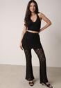 Czarny Koronkowy Komplet Top z Odkrytymi Plecami i Spodnie z Imitacją Spódnicy Romine