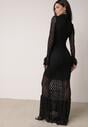 Czarna Koktajlowa Sukienka Koronkowa z Dekoltem V i Falbanami Frevina