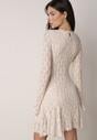 Beżowa Sukienka Koronkowa z Rozkloszowanymi Rękawami Cinatea