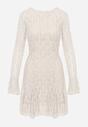 Beżowa Sukienka Koronkowa z Rozkloszowanymi Rękawami Cinatea