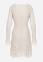 Beżowa Sukienka Koronkowa z Rozkloszowanymi Rękawami Cinatea