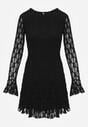 Czarna Sukienka Koronkowa z Rozkloszowanymi Rękawami Cinatea