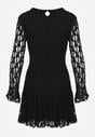 Czarna Sukienka Koronkowa z Rozkloszowanymi Rękawami Cinatea