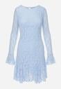 Niebieska Sukienka Koronkowa z Rozkloszowanymi Rękawami Cinatea