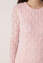 Różowa Sukienka Koronkowa z Rozkloszowanymi Rękawami Cinatea
