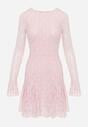 Różowa Sukienka Koronkowa z Rozkloszowanymi Rękawami Cinatea