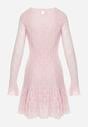 Różowa Sukienka Koronkowa z Rozkloszowanymi Rękawami Cinatea