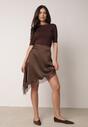 Brązowa Satynowa Spódnica o Asymetrycznym Kroju z Koronką Arlivia