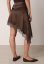 Brązowa Satynowa Spódnica o Asymetrycznym Kroju z Koronką Arlivia