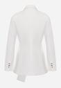 Biała Taliowana Marynarka z Wiskozą z Marszczeniem i Aplikacją przy Wiązaniu Alyndra