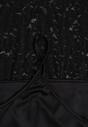 Czarna Koronkowa Sukienka z Cienkim Paskiem i Rozkloszowanymi Rękawami Jovaila