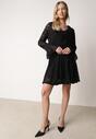 Czarna Koronkowa Sukienka z Cienkim Paskiem i Rozkloszowanymi Rękawami Jovaila