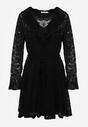 Czarna Koronkowa Sukienka z Cienkim Paskiem i Rozkloszowanymi Rękawami Jovaila