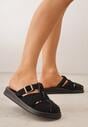 Czarne Klapki z Paskami i Kwadratową Sprzączką Olyndar