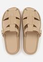 Beżowe Klapki z Paskami i Kwadratową Sprzączką Olyndar