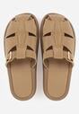 Ciemnobeżowe Klapki z Paskami i Kwadratową Sprzączką Olyndar