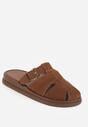 Ciemnobrązowe Klapki z Paskami i Kwadratową Sprzączką Olyndar