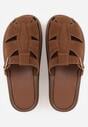 Ciemnobrązowe Klapki z Paskami i Kwadratową Sprzączką Olyndar