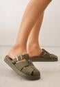 Zielone Klapki z Paskami i Kwadratową Sprzączką Olyndar