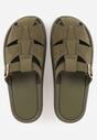 Zielone Klapki z Paskami i Kwadratową Sprzączką Olyndar
