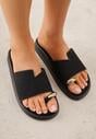Czarne Klapki Typu Japonki z Metaliczną Ozdobą Samrina