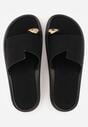 Czarne Klapki Typu Japonki z Metaliczną Ozdobą Samrina
