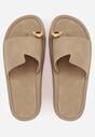 Ciemnobeżowe Klapki Typu Japonki z Metaliczną Ozdobą Samrina