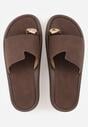 Brązowe Klapki Typu Japonki z Metaliczną Ozdobą Samrina