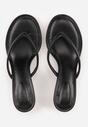 Czarne Klapki Japonki na Obcasie Typu Kaczuszka Livnara