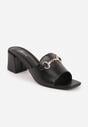 Czarne Eleganckie Klapki na Słupku z Odkrytym Noskiem i Metaliczną Aplikacją Anazia