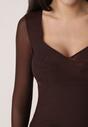 Ciemnobrązowa Bluzka Siateczkowa z Wiskozą z Długim Rękawem i Dekoltem w Serce Elanne