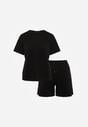 Czarny Letni Komplet z Bawełny i Wiskozy T-shirt i Szorty Celinai