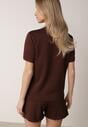 Brązowy Letni Komplet z Bawełny i Wiskozy T-shirt i Szorty Celinai