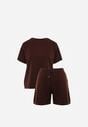 Brązowy Letni Komplet z Bawełny i Wiskozy T-shirt i Szorty Celinai
